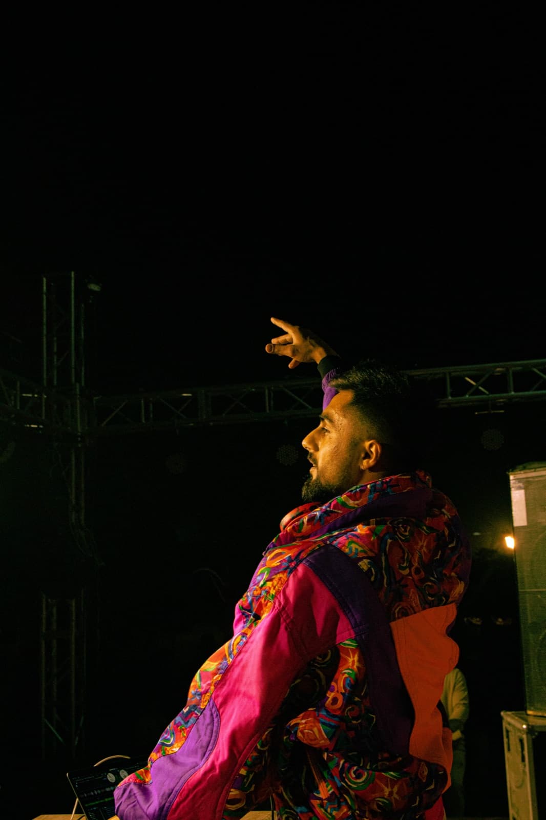 TOSHI commanding the crowd, arm raised mid-set